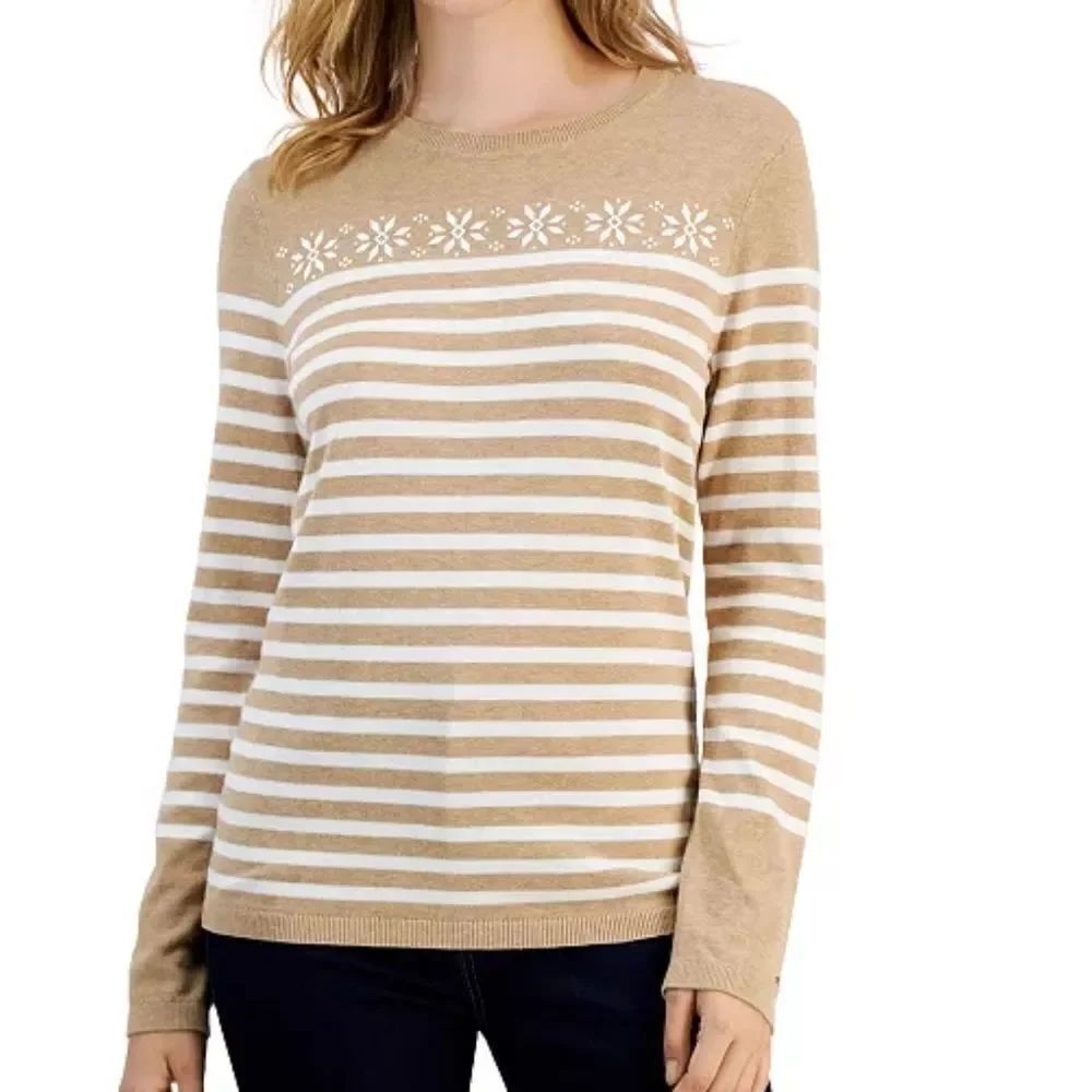 Tommy Hilfiger Striped Cotton Snowflake Sweater sz Sm